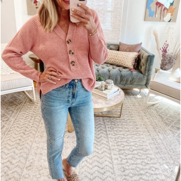 Madewell Sweaters - MADEWELL Ribbed Lyle Henley Sweater Rose Pink {2C50}